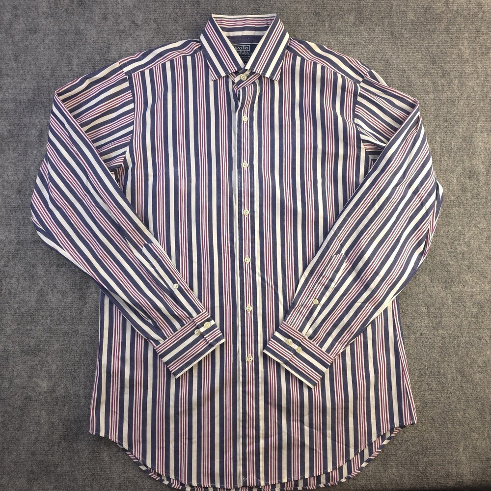 Polo Ralph Lauren Shirt Medium Regent Classic Fit Purple Blue Striped Button‎ Up